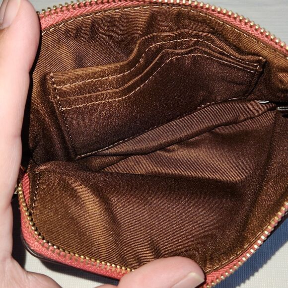 Like New! Coach Signature Brown Wristlet with Pink Accent Good Times - Picture 11 of 11